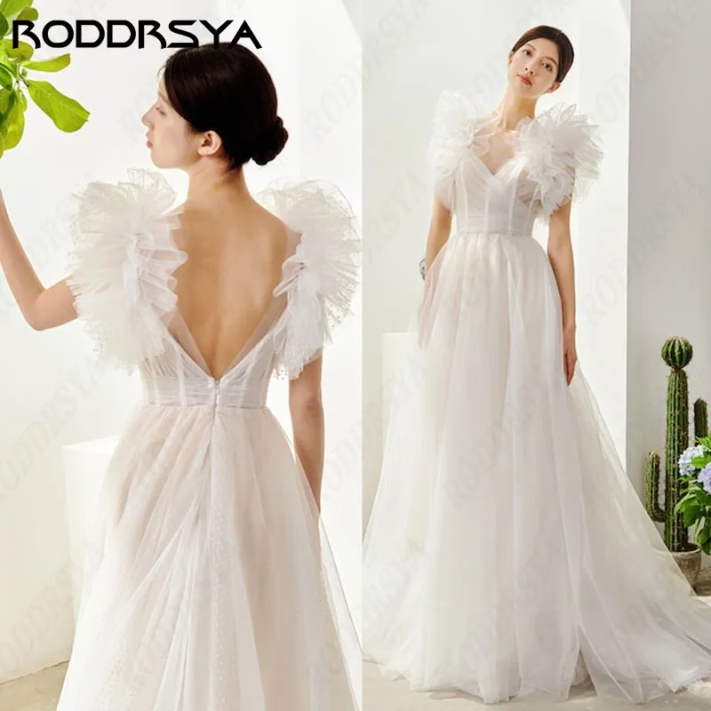 RODDRSYA Fada V-Neck Vestidos De Casamento A Linha Sem Mangas Tule Sexy Backless robe de mariée Elegant Ivory Custom Made 2024 Fada V-Neck Vestidos De Casamento A Linha Sem Mangas Tule Sexy Backless robe de mariée Eleg