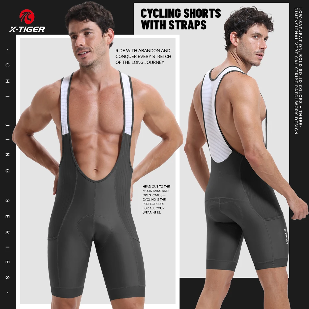 X-TIGER Men Cycling Bib Shorts Road Bike MTB Padded Shorts Long Distance Quick Dry Breathable Summer Cycling Clothing with Pockets