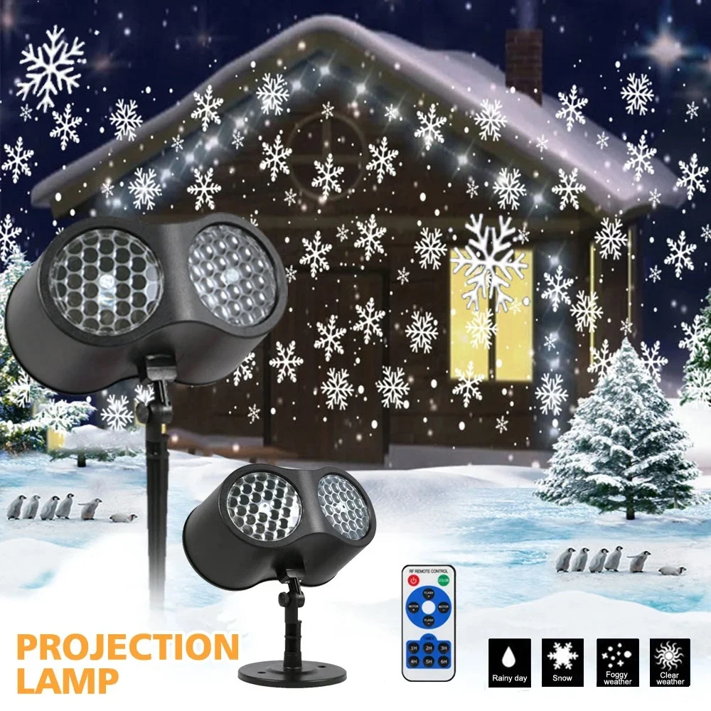 Indoor/Outdoor Christmas Double Blizzard Light EU/US/UK/AU Plug Holiday Decoration Dynamic Snowflake Prohection Lamp for Party