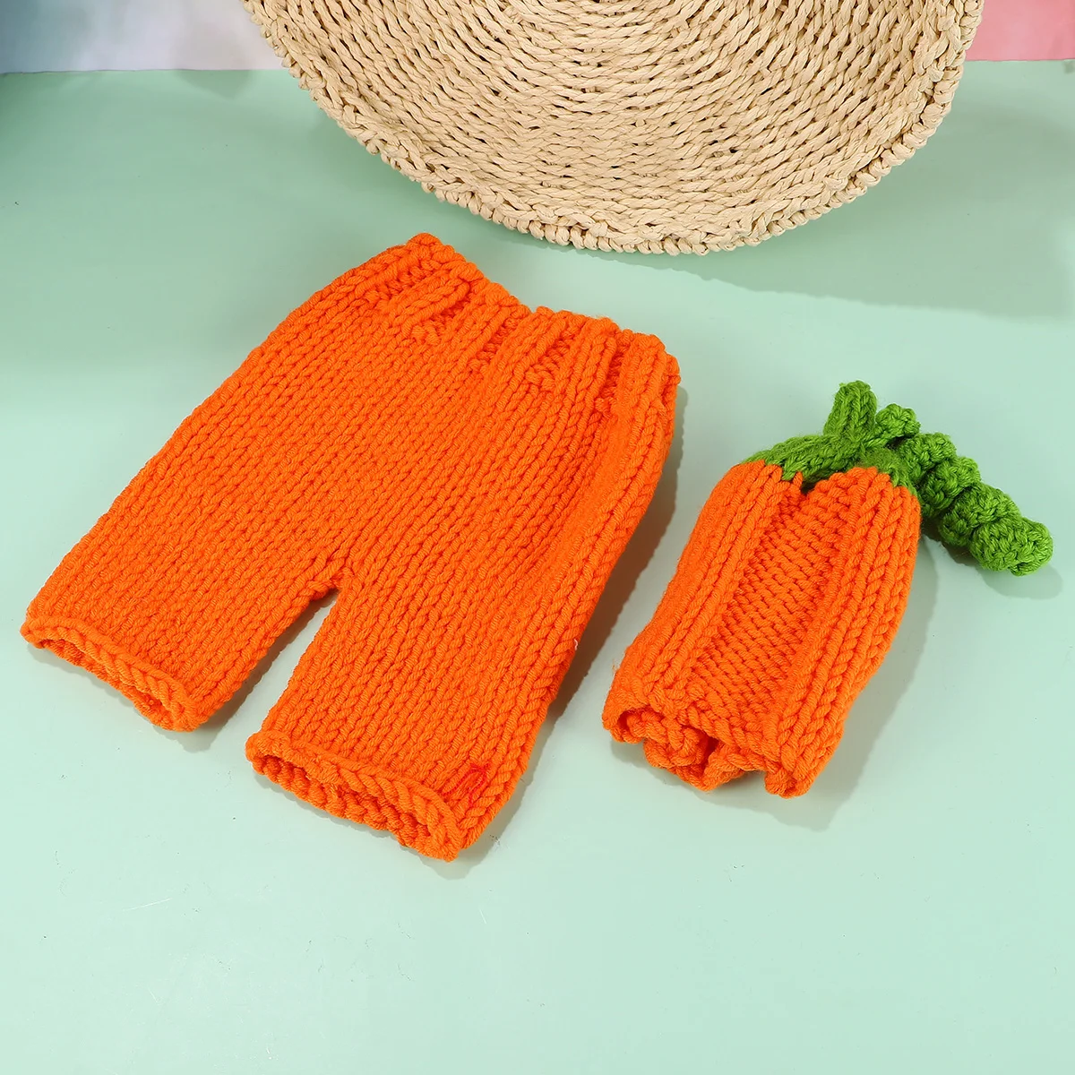 Roupas artesanais para bebês recém-nascidos, fantasia de crochê para fotografia, roupas infantis, adereços, presentes para sessão de fotos, conjunto de cenoura para bebês