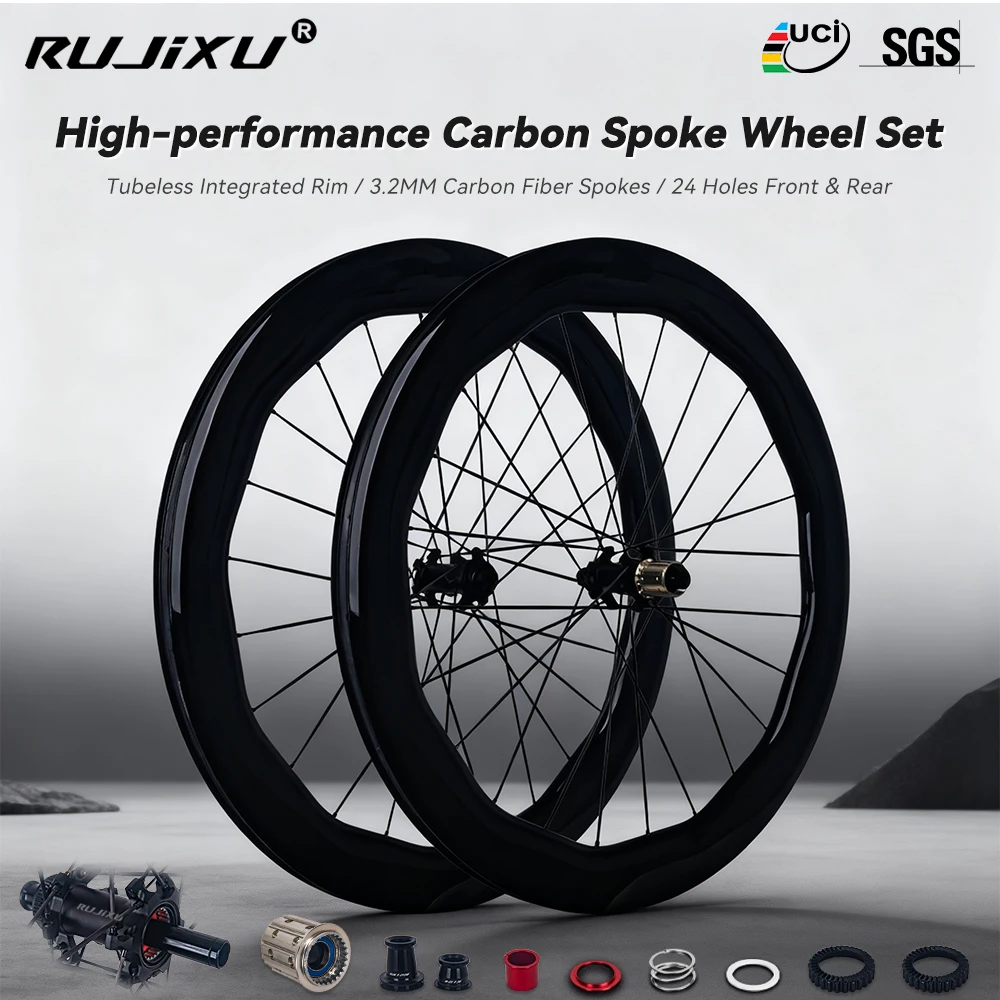 

24H Carbon Spokes 700C 6560mm Carbon Road Wheelset UCI Approved Carbon Rim Tubeless Disc Brake Wheels Road Cycling Wheels
