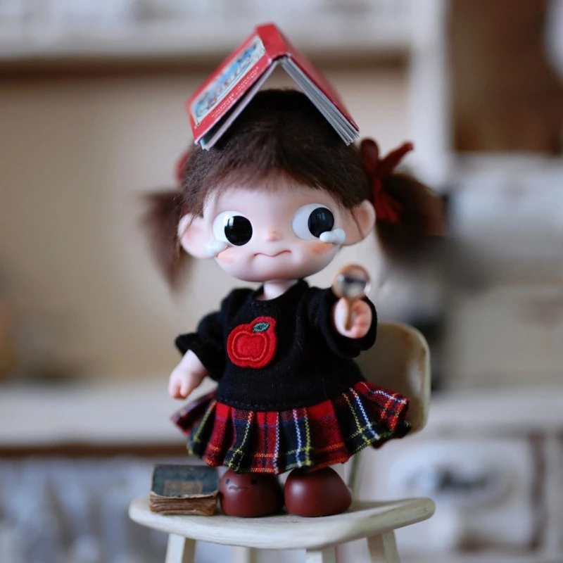 Clothes for 10cm Zsiga Life Is A Show Doll Black‑Red Plaid Spliced Dress Cute Embroidered Outfit