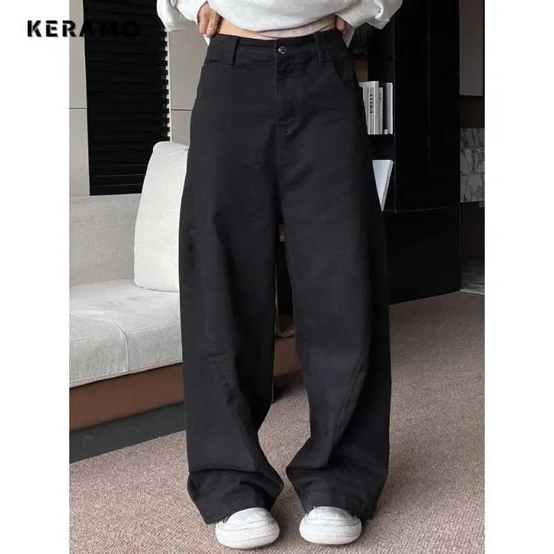 Normcore Basics Baggy 2000s Denim Trouser Washed Vintage Casual Minimalist Pants Grunge Street Retro High Waist Black Jeans