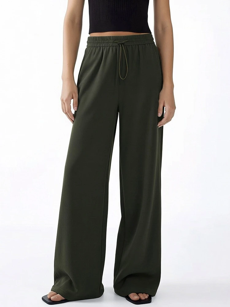 

Женские брюки Amii 2026: летние, с регулируемой эластичной талией, широкие штанины, универсальные, повседневные, свободные, струящиеся брюки для женщин 12612040