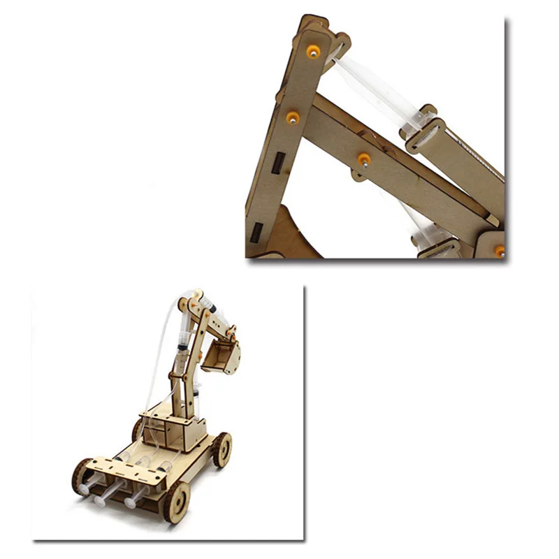 DIY Manual Excavator Assembly Model Toy Hydraulic Wooden Excavator Assembly Model Set Kids Early Experiment Educational Toy