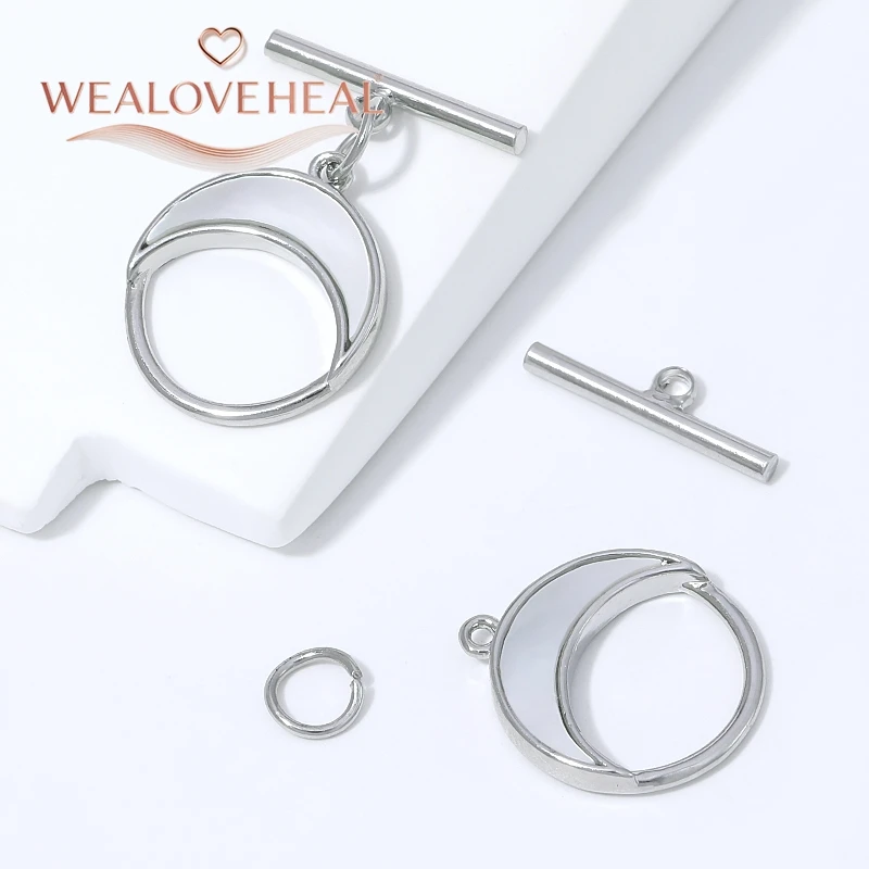 Rhodiumbeschichteter Messing-Halbmond-OT-Knebelverschluss mit eingelegter Muschel für DIY-Armband-, Halsketten- und Schmuckherstellungszubehör. – Detail 17