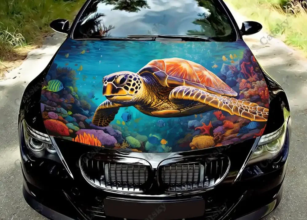 Kleurrijke Zeeschildpad Kunst Auto Kap Vinyl Stickers Wrap Vinyl Film Motor Cover Stickers Sticker Op Auto Auto-Accessoires