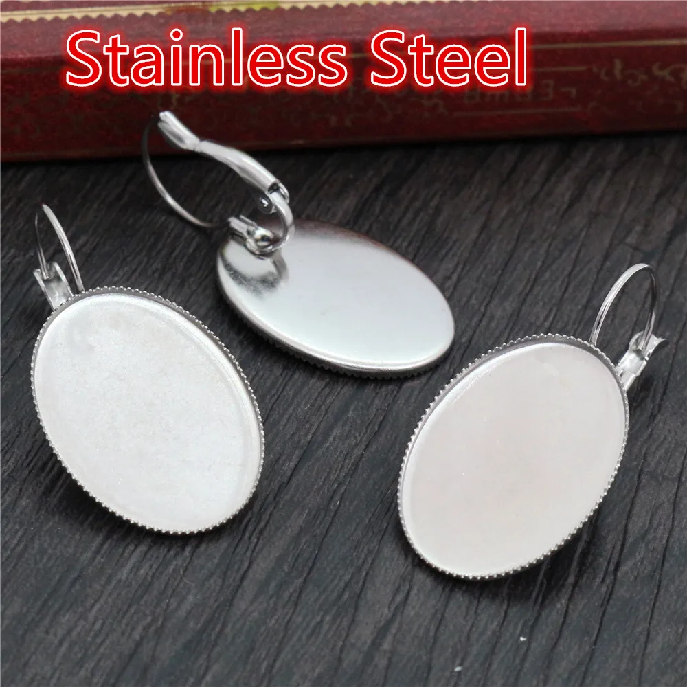 18x25mm 13x18mm 10 sztuk ze stali nierdzewnej francuski dźwignia powrót kolczyki puste/Base,Fit 18x25mm owalne szkło cabochons; Ramki na kolczyki