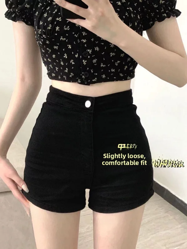 High Waist Black Skinny Denim Shorts Women's Summer Thin Tight Slimming Concealing Base Layer Pants Cotton Stretch Jeans