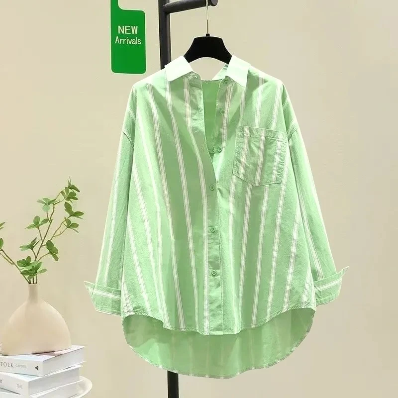 2026 Spring Autumn New Pure cotton Stripe Shirt Women's Fashion Versatile Loose Long Sleeve Shirts Female Casual Outerwear Tops