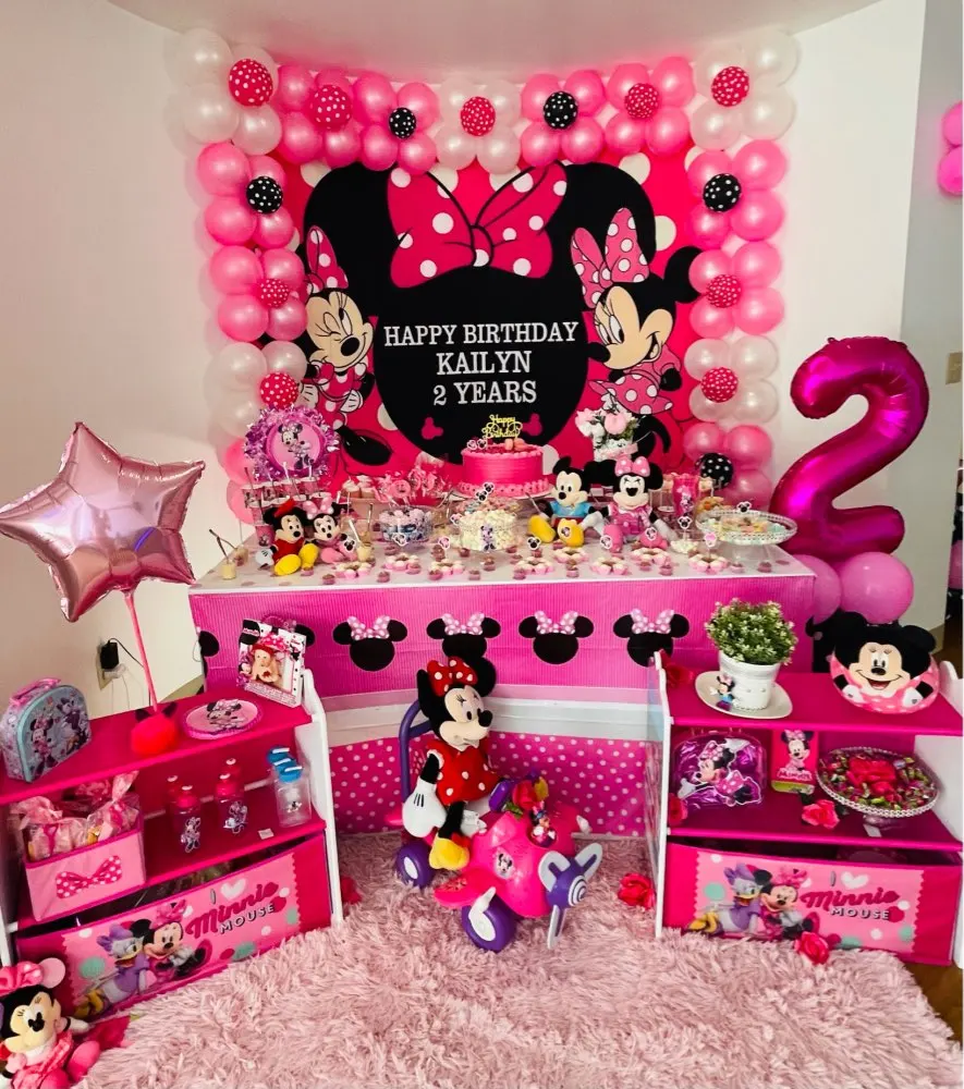 Disney Custom Cartoon Minnie Mitch Mouse Photography Backgrounds Vinyl Photo Backdrops for Boy Girl Kid Baby Birthday Party