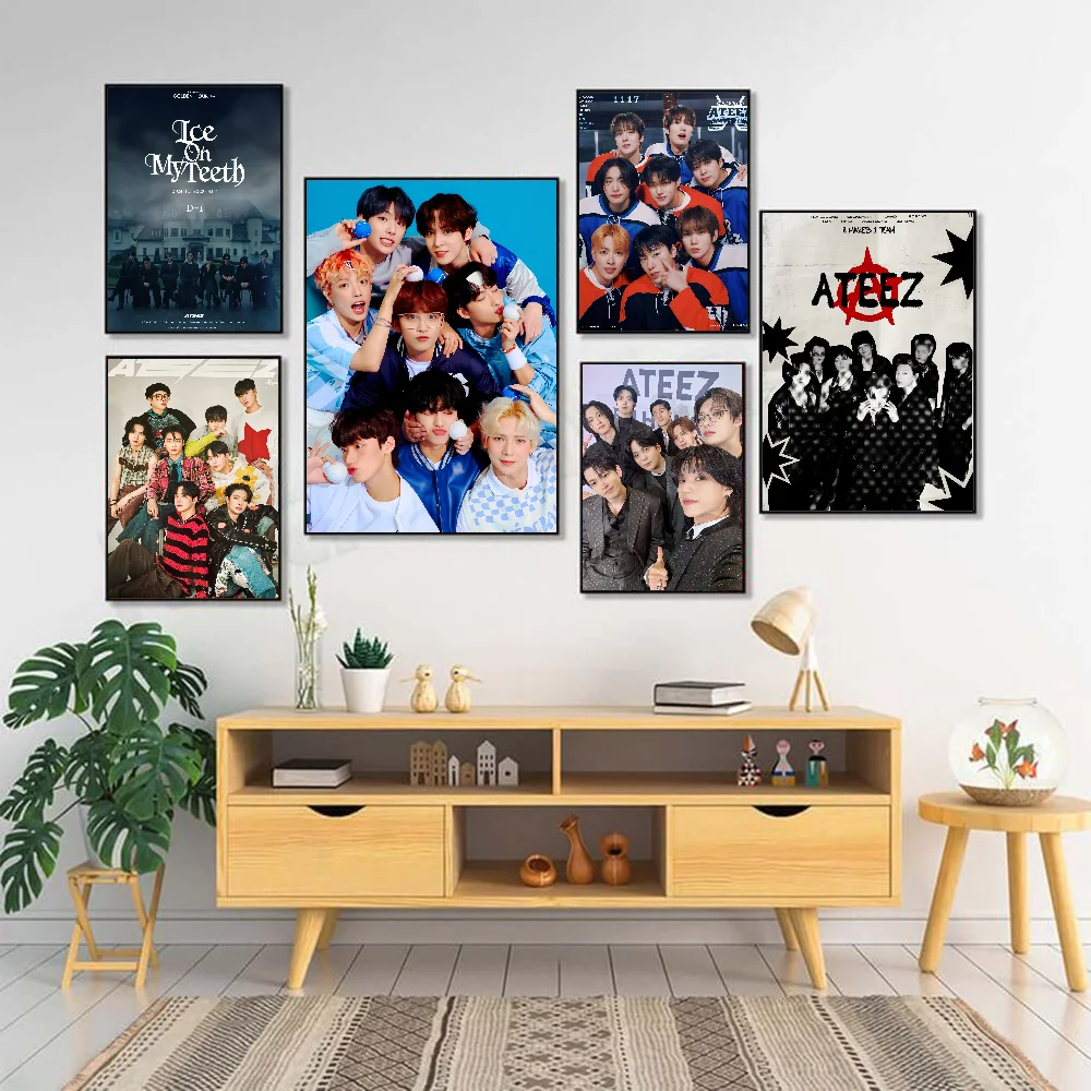 1PC A-ATEEZ KPOP Whitepaper Poster Waterproof Wall Art High Quality Print Movie Posters For Living Bedroom Retro Room Decor Gift