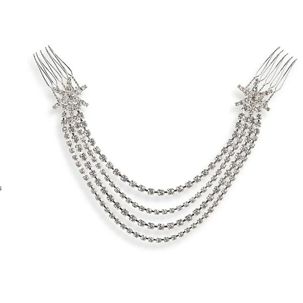 Fashion Crystal Star Tassle Combs for Women Bridal Jewelry Charming Rhinestone Hair Accessories Headpieces Chain Wedding Gifts