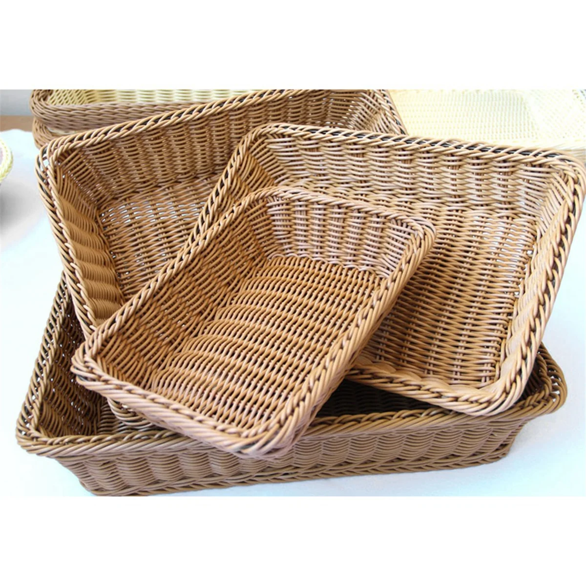 

Storage Basket Handmade Rectangular Rattan Organization Wicker Bread Holder Fruit Vegetable Snack Food Container M