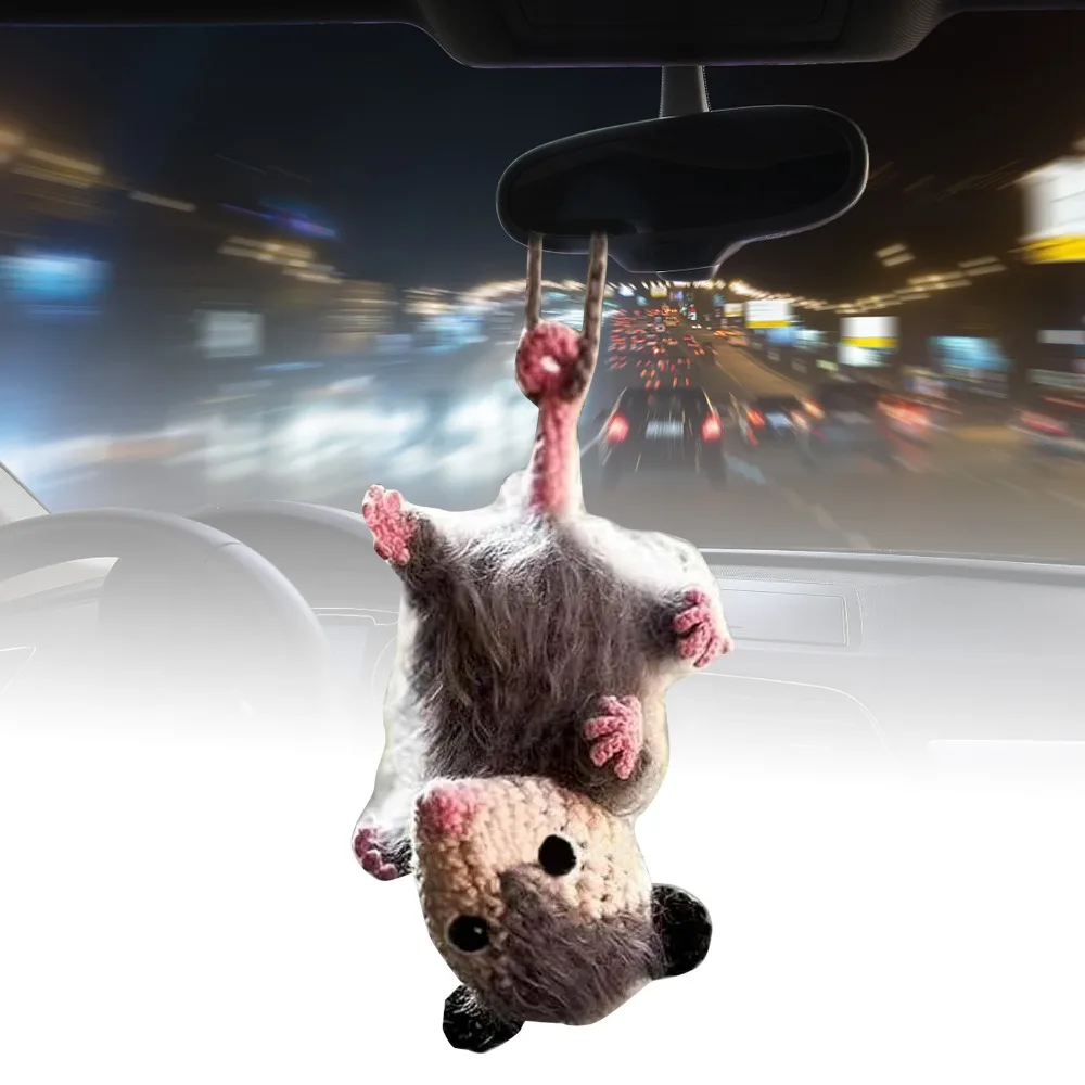 Handmade Knitted Car Hanging Ornament Pendant Car Charm Rearview Mirror Accessory Crochet Screaming Possum Ornament
