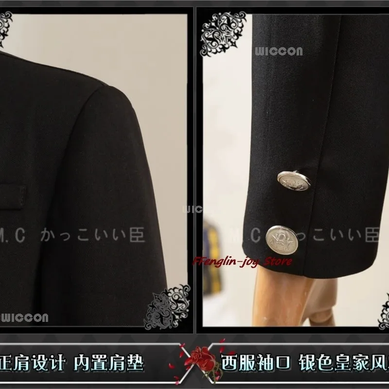 أسود بتلر Ciel Phantomhive تأثيري حلي شعر مستعار أنيمي Kuroshitsuji الزي زي مدرسي عام هالوين جميع الرجال السود البدلة