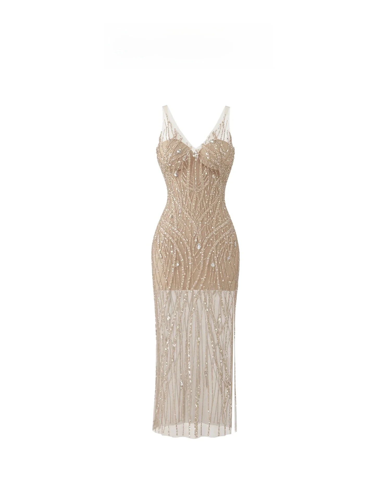 

Длинное вечернее платье-футляр с тяжелыми бусинами и бретелями, премиум-класса, для женщин, модель Sensation Personali