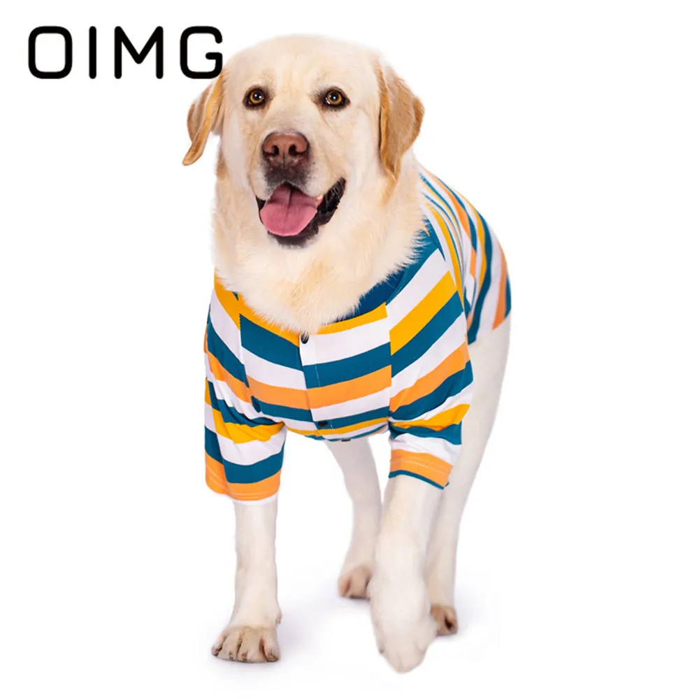 OIMG Cotton Stripes Large Dogs Clothes Labrador Akita Border Terrier Outdoor Casual Pet T-shirt Breathable Dog Vest Two Colors