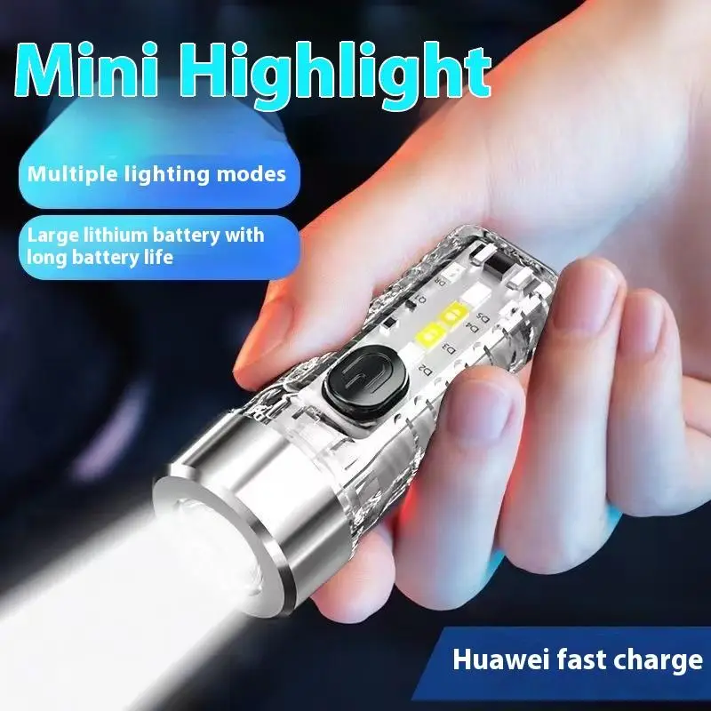 

Multi-function Mini LED Flashlight Keychain Rechargeable Portable Keychain Light Torch USB Lamp Emergency Camping Lantern