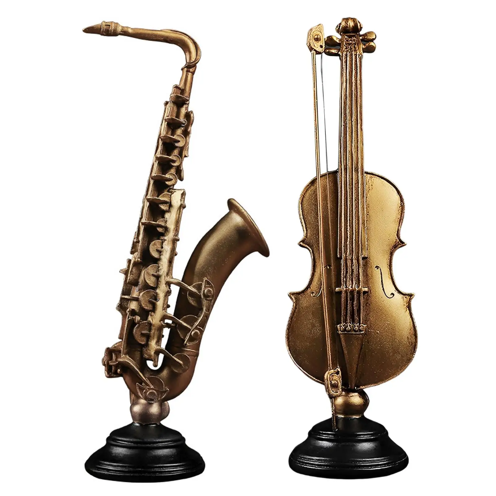 Resin Violin Saxophone Statue Vintage Musical Instrument Model Figurine Home Decor Ornament Sculpture Art Craft Gift for