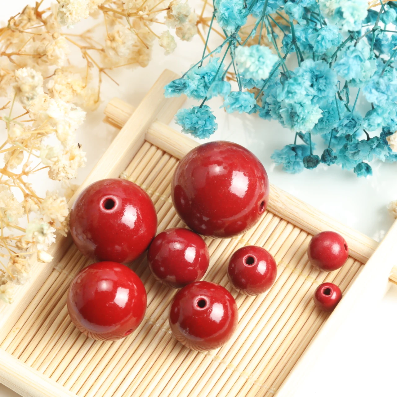 10/20/40/80pcs Round Red Cinnabars Beads 6-20MM Selected Size Suitable for Jewelry Making Handmade DIY Bracelets Necklace