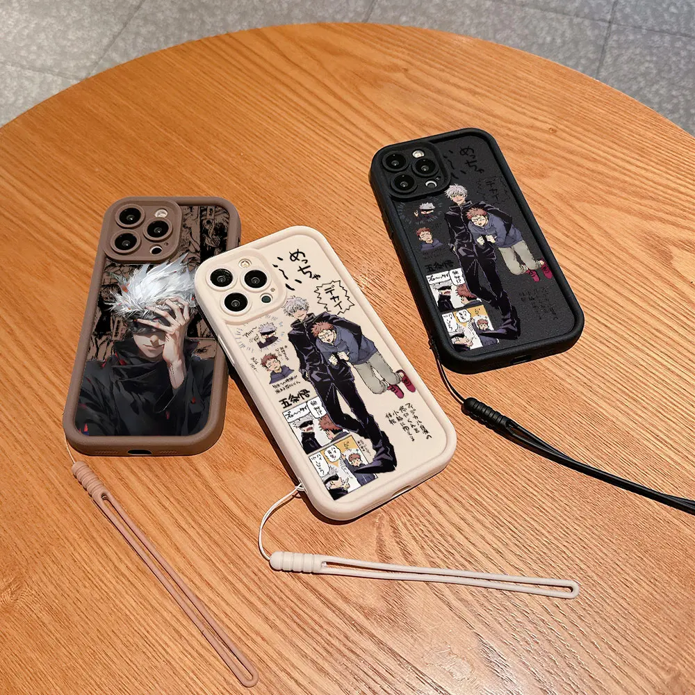 Anime Jujutsus Kaisens Satoru Gojo Phone Case For IPhone 15 14 13 12 11 Pro Max Mini XR XS X 7 8 Plus Soft Cover With Hand Strap