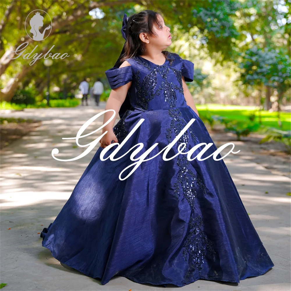 

Luxury Sequined Off The Shoulder A Line Princess Flower Girl Dress Applique Floor Length First Communion Dress New Customized