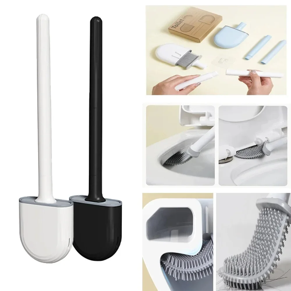

1Pcs Wall-mounted Soft Silicone Drain Toilet Brush With No Dead Ends Removable Handle To Save Space Toilet Cleaning Brush