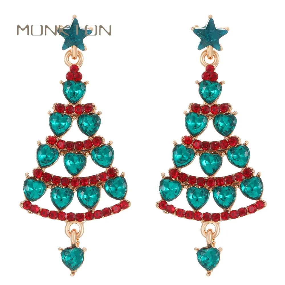 Monkton Dazzling Christmas Tree Dangle  Earrings For Women Minimalist Long Tassel Ear Hook Xmas Wedding Party Fashion Jewelry