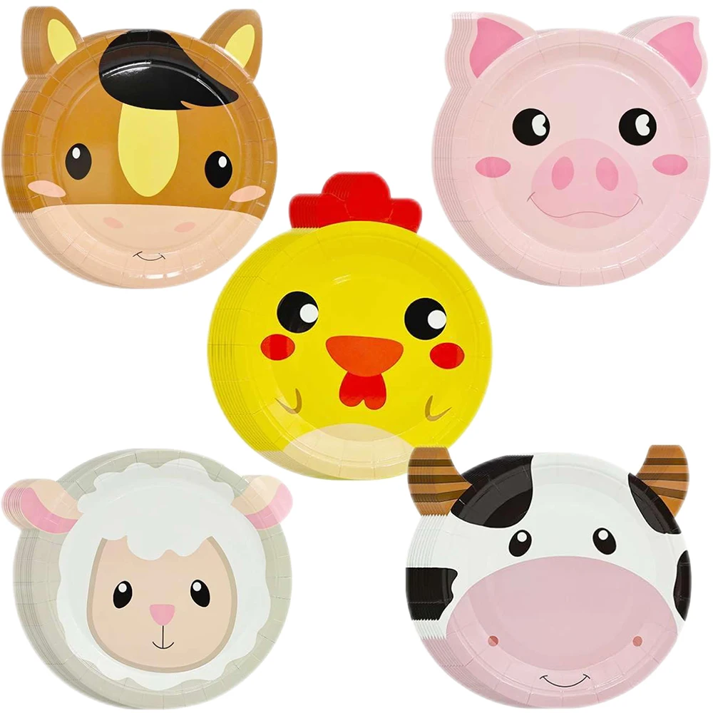 10pcs Farm Party Disposable Plates 7inch Paper Dinner Plates Farm Animals Plates Cow Pig Chick Plates Cute Birthday Party Decor