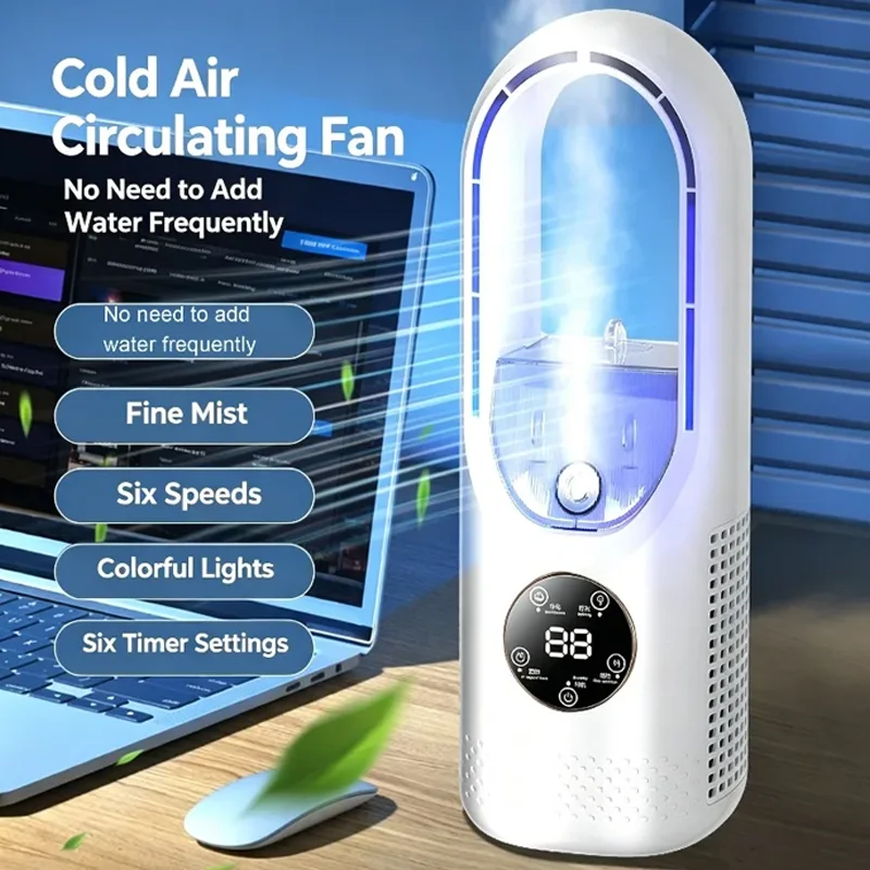

3 In 1 Air Conditioner Fan Mini Desktop Cooler Mist Cooling Humidifier with RGB Night Light for Home Office