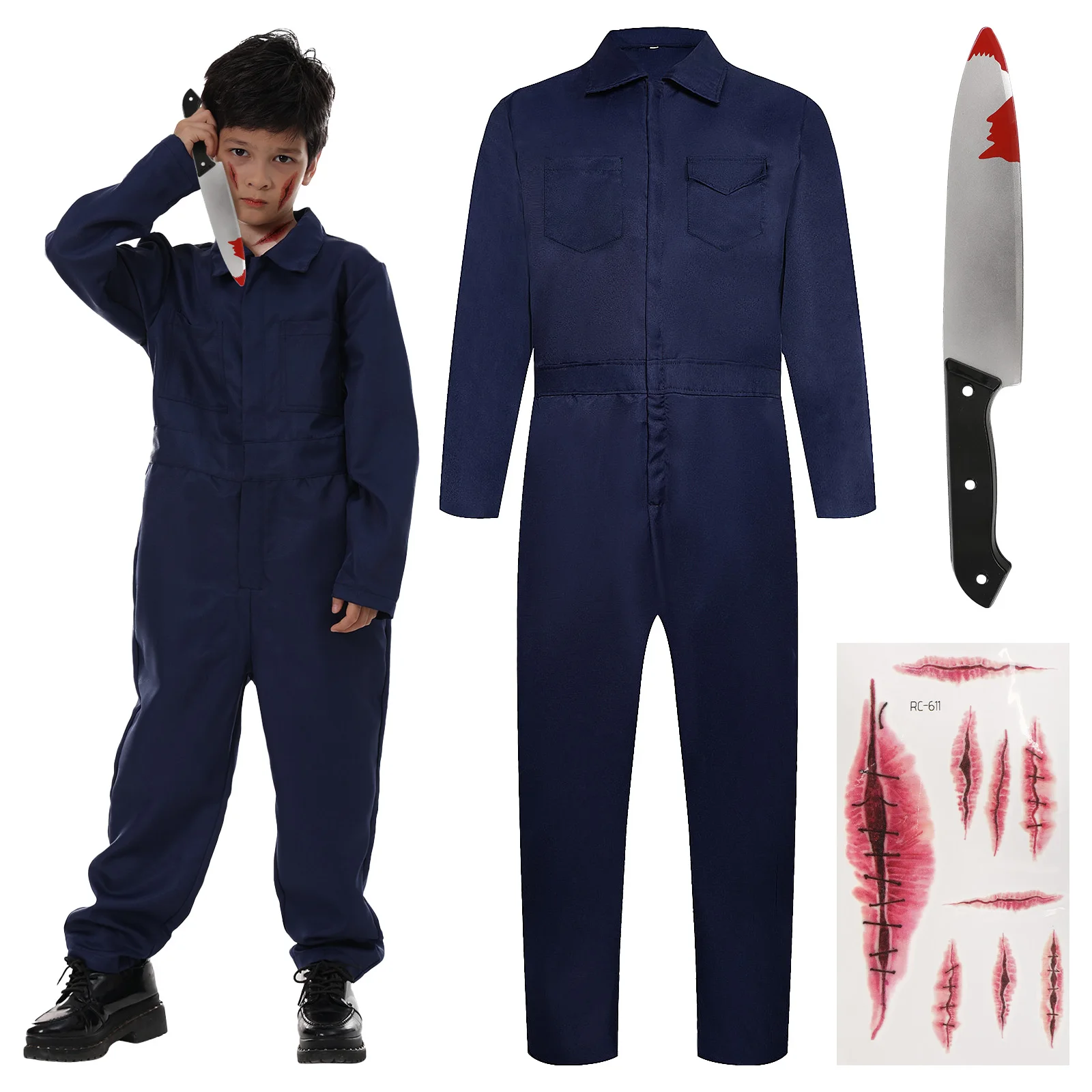 

Michael Myers Costume Kids Adult Horror Killer Cosplay Jumpsuit Uniforms Outfits Halloween Coveralls Costume Props
