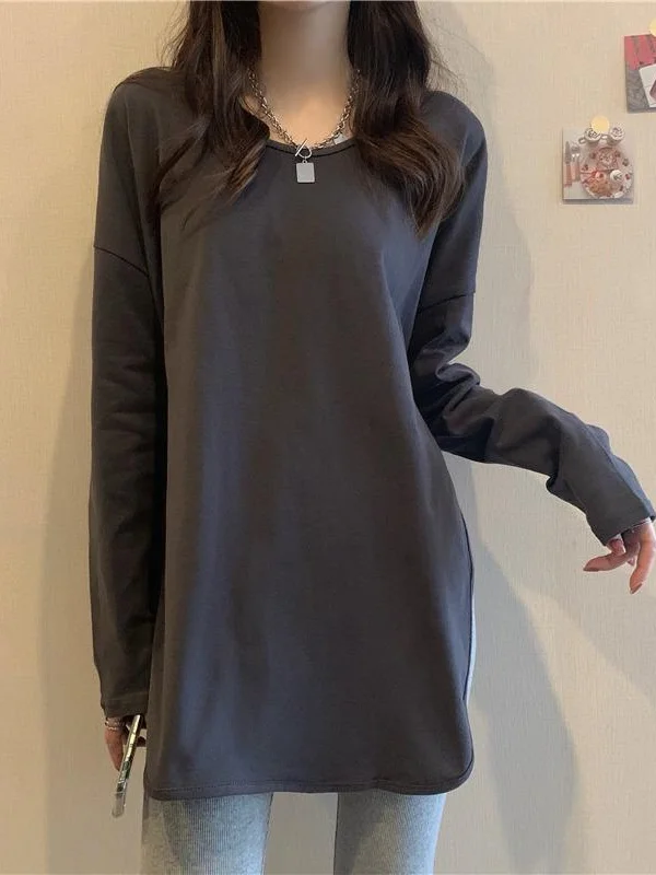 Camiseta de Manga Larga de Color Sólido a la Moda, Talla Extra Grande, para Personas de hasta 300 Libras, Otoño Invierno, Ver...