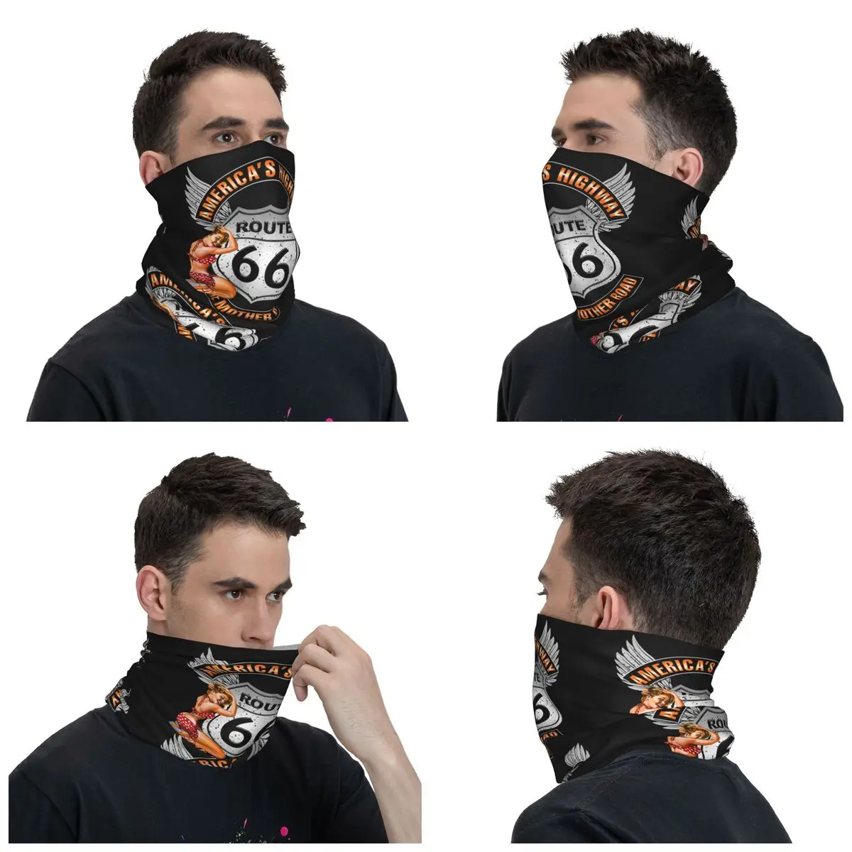 Custom Route 66 Mother Road Sexy PinUp Bandana Neck Gaiter UV Protection Face Scarf Cover Women Men Headband Tube Balaclava