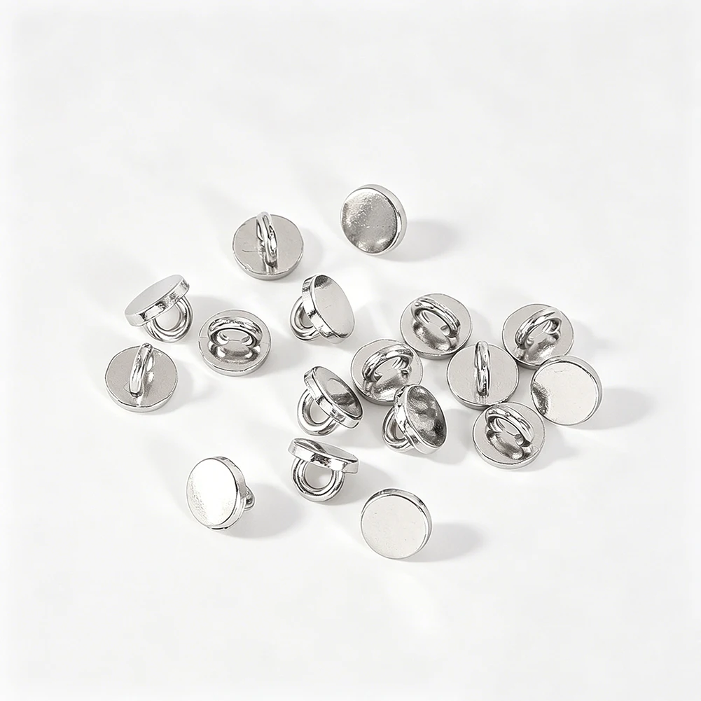6mm Silver Blank Round Shank Button Base Flat Back Metal Loop Button Blanks DIY Jewelry Making Clothing Sewing Accessories