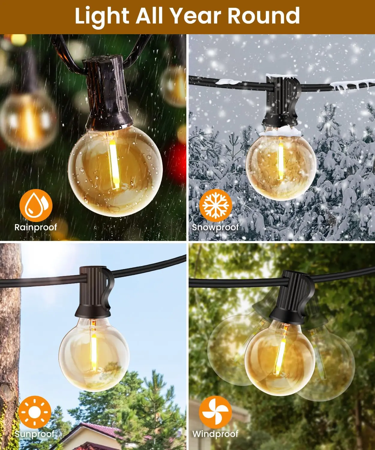 20M 15M  Shatterproof Plastic G40 Outdoor String Lights  Globe LED Bulbs EU US Plug Home Patio Decor Hanging Light Chain