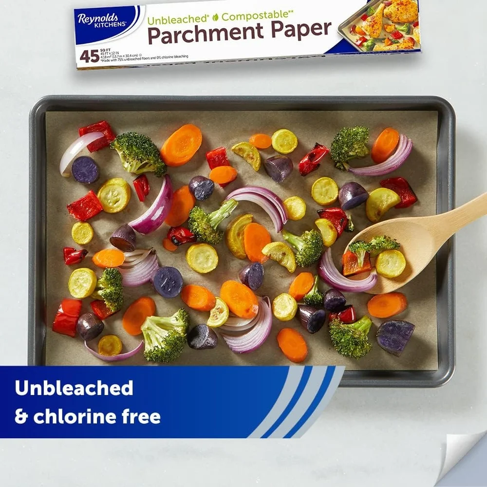 Oven Safe Non Stick Unbleached Parchment Paper Roll Home Compostable Baking Sheets Fits Standard Pans 45 Sq Ft Pack of 2