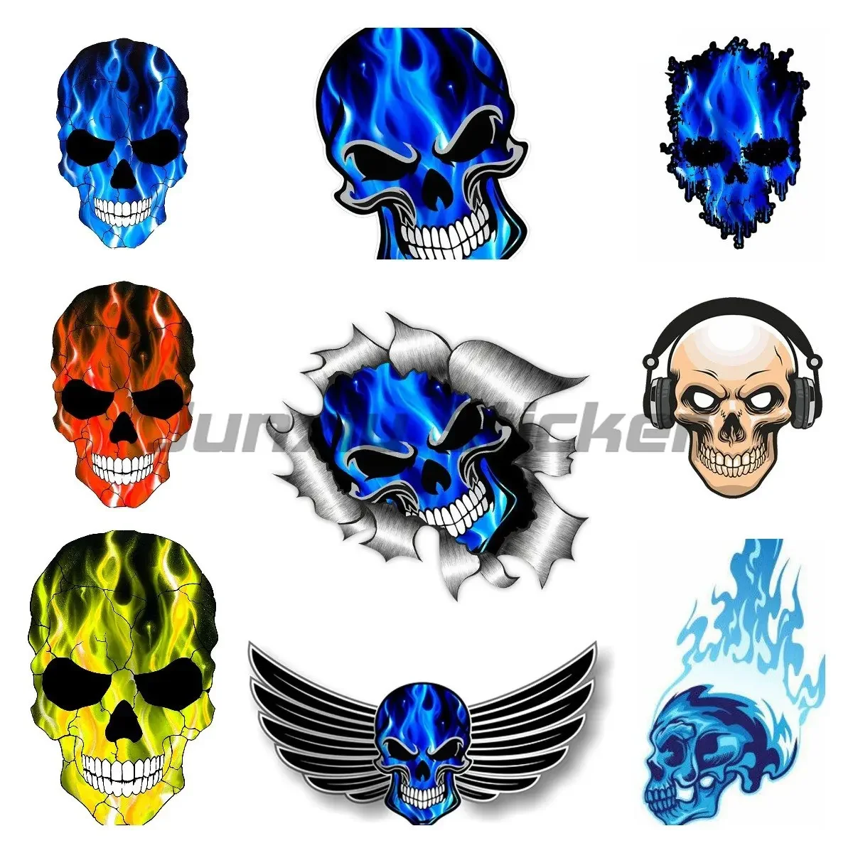 

Blue Flames Skull Car Styling Stickers Decals Waterproof PVC Creative Decorative Accessories Vinyl Self-adhesive Stickers