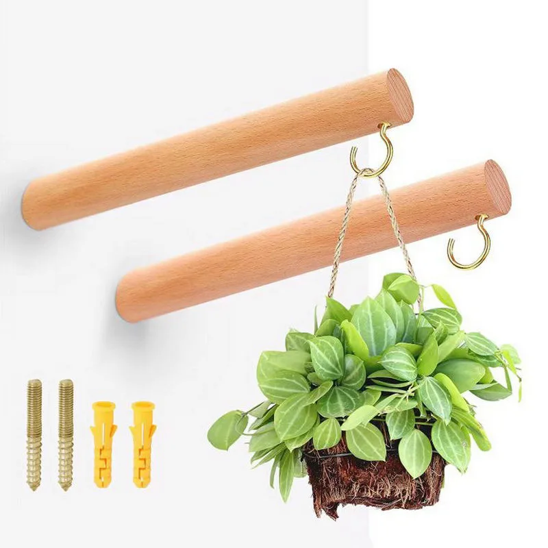 1pc Wooden Hanging Hooks Indoor Garden Plant Hanger Pots Basket Hooks Outdoor Wind Chime Holder Hook Towel Hat Coat Wall Hook