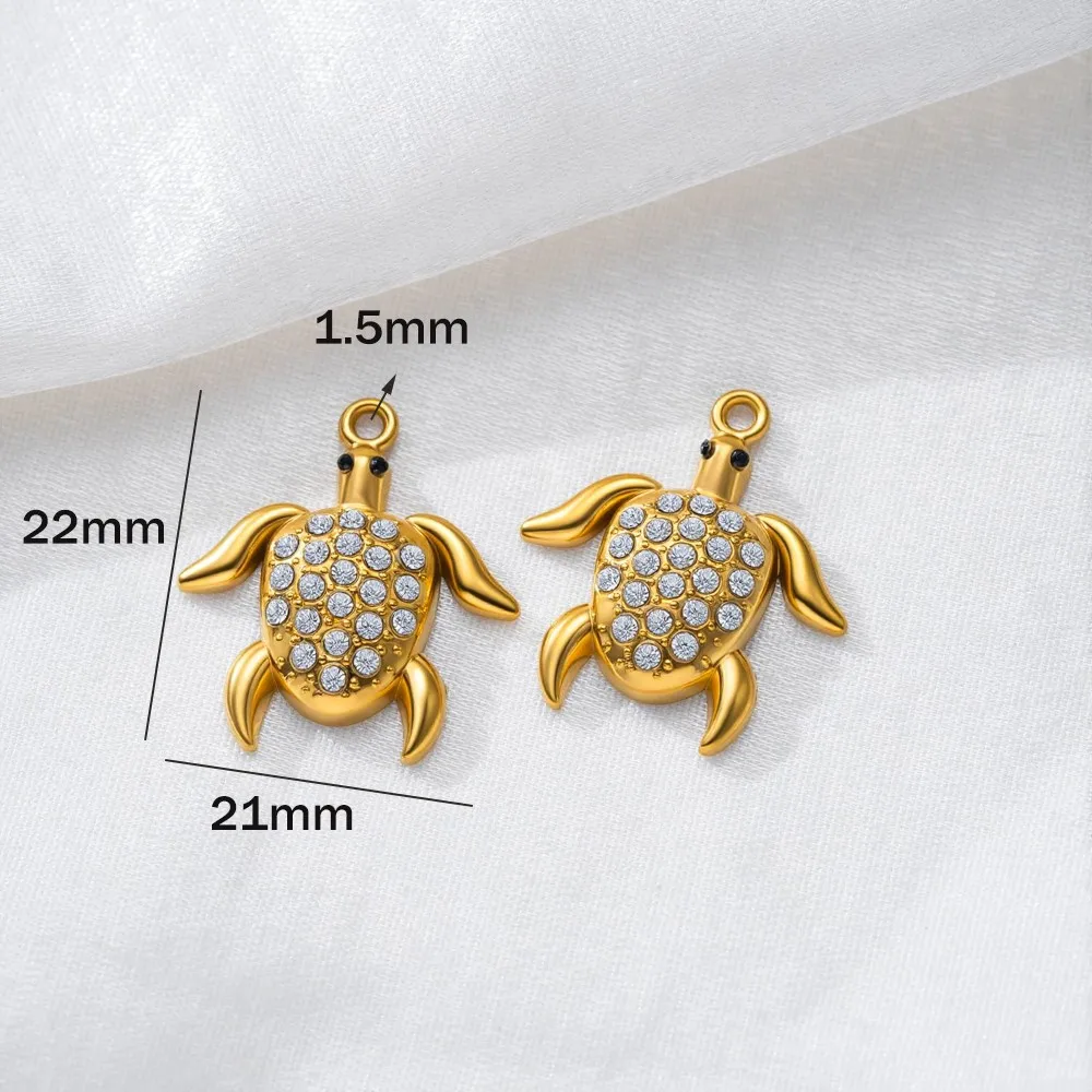 2pcs Stainless Steel Rhinestones Charms Zirconia Turtle Heart Enamel Pendants DIY for Necklace Bracelet Jewelry Making and Craft view 4