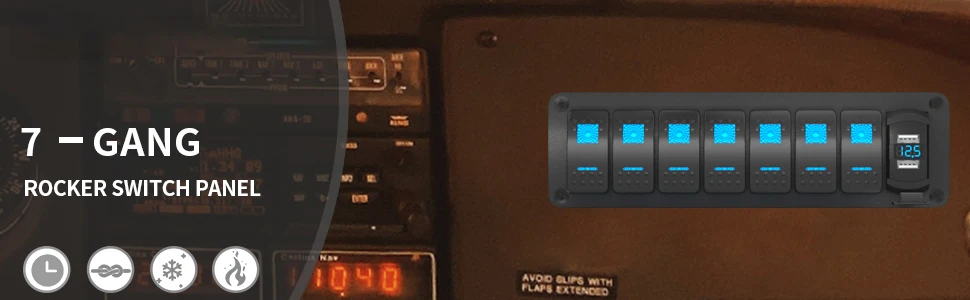 DaierTek 7-Gang-Wippschalterfeld, Marine-Boot-Schalttafel, wasserdicht, mit USB-Ladegerät, Voltmeter für automatisches vertikales UTV-LKW – Detail 1