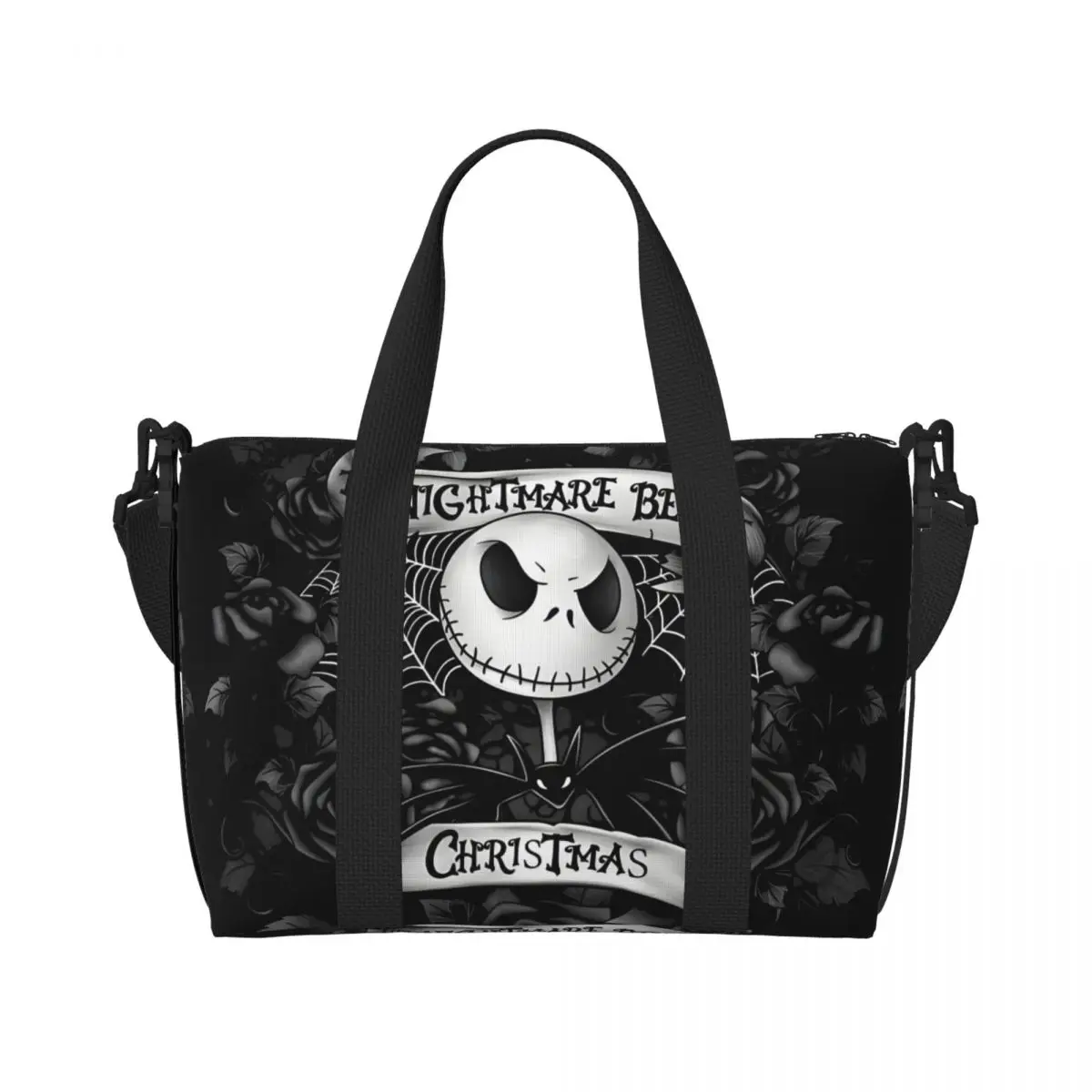

Custom The Nightmare Before Christmas Tote Bag Women Big Capacity Vintage Skull Movie Gym Beach Travel Bags
