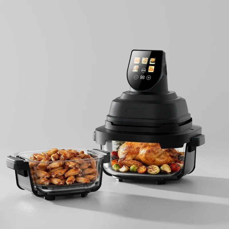 Dual Basket Air Fryer with Visible Glass Window, Multifunction Smart Electric Oven for Household Cooking