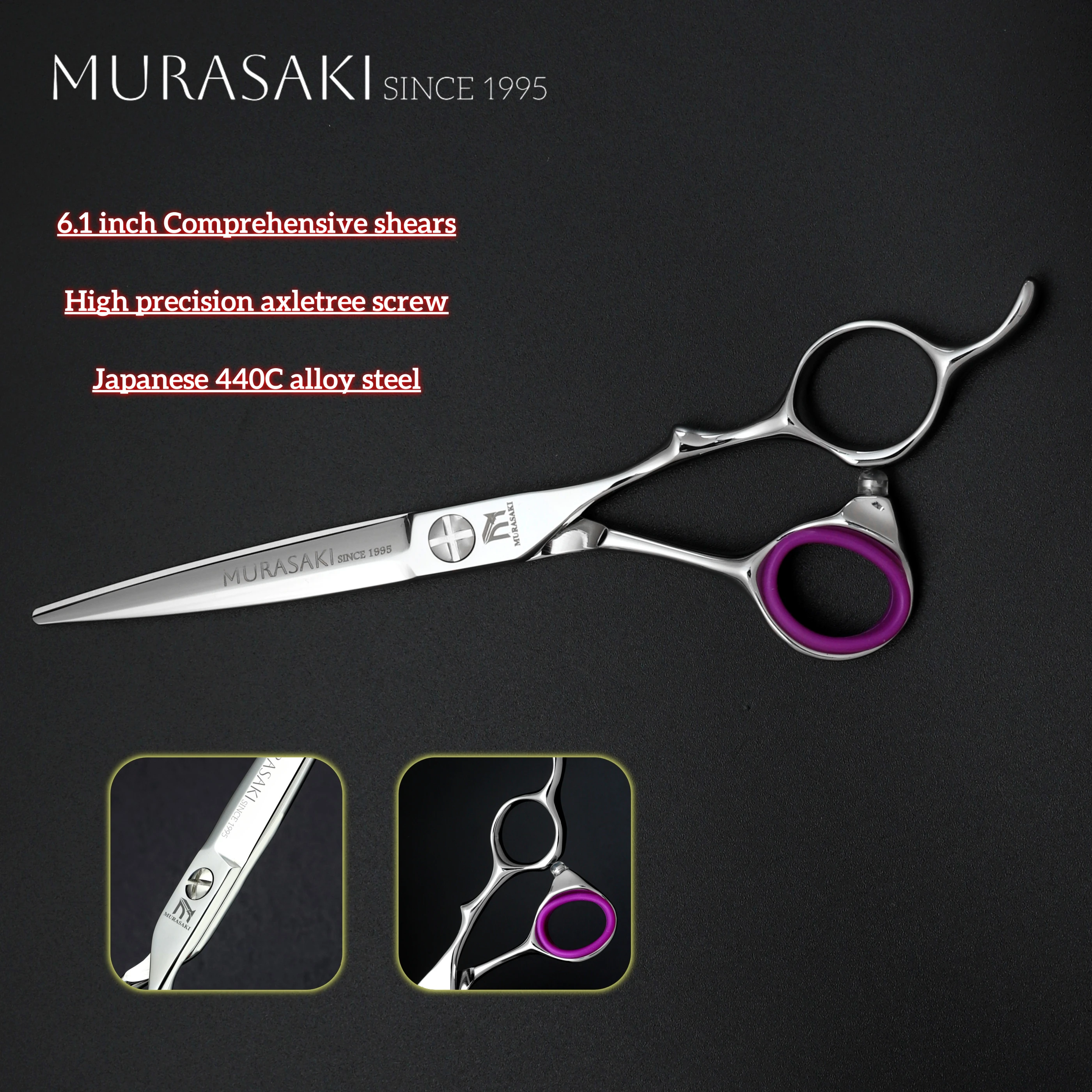 MURASAKI Professionelle Haarausdünnungsscheren, 6-6,8 Zoll Hitachi 440C Stahl-Friseurscheren, hochwertige Haarschneidewerkzeuge für den Salon – Detail 30