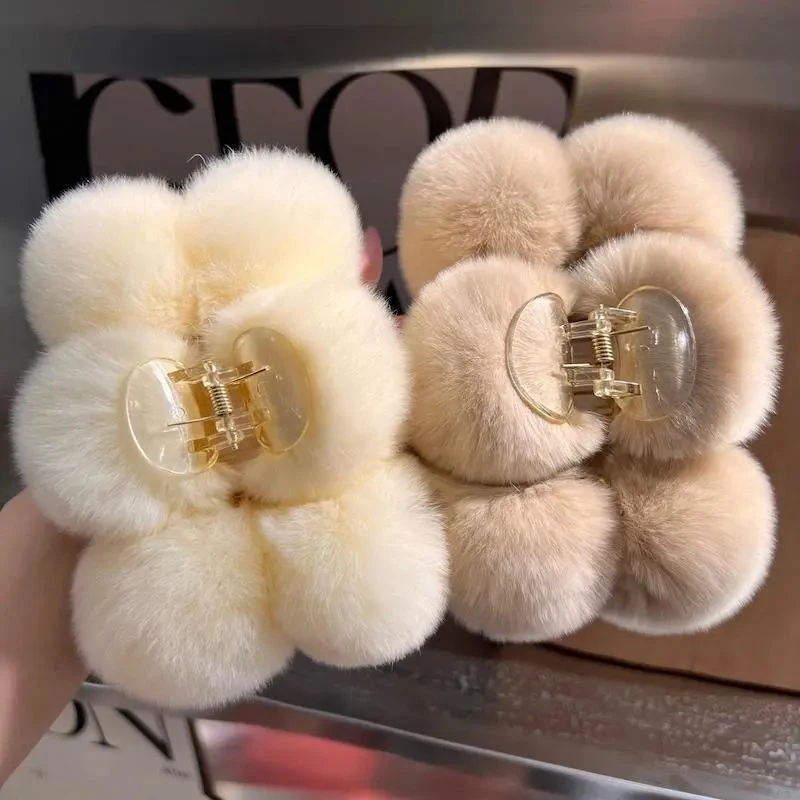 Winter Plüsch Große Haar Klaue Frauen Elegante Haar Pins Fuzzy Haar Clip Haarspange Headwear Mädchen Haar Zubehör