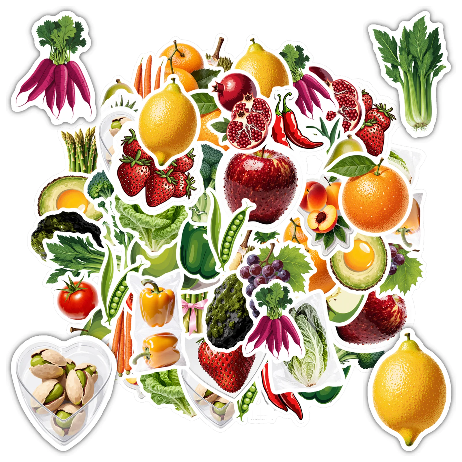35pcs-50pcs Colorful Vegetables Stickers Realistic Fruits DIY Stickers Stickers For Notebook Luggage Mobile Phone Cup
