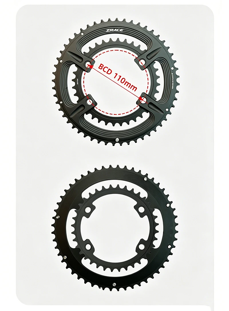 ZRACE Asymmetrisches Kettenblatt für Rennräder 110BCD 4-Bolzen, 105 FC-R7000 / ULTEGRA FC-R8000 / DURA-ACE FC-R9100, 50-34T 52-36T 53-39T – Detail 2