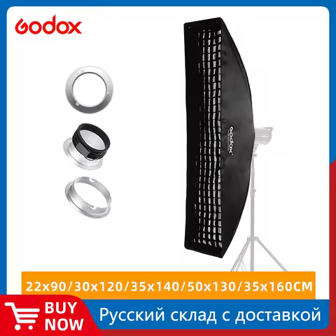 Godox 22x90cm 30x120cm 35x160cm Rectangle Strip Honeycomb Grid Softbox for Bowens Elinchrom Mount Studio Flash Softbox