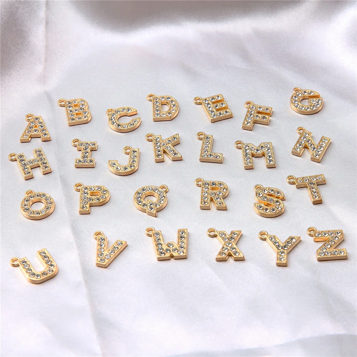 26pcs/1set Inlaid Rhinestone Uppercase English Letter Pendant Alloy Pendant, Used for DIY Necklace and Bracelet Making Jewelry