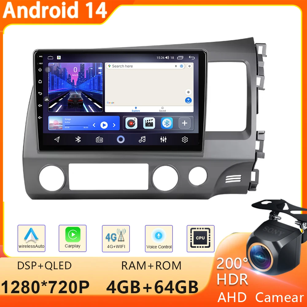 

Android 14 Car Radio For Honda Civic 2005-2012 RHD 4G+64G Multimedia Video Player Carplay Head Unit Autoradio GPS